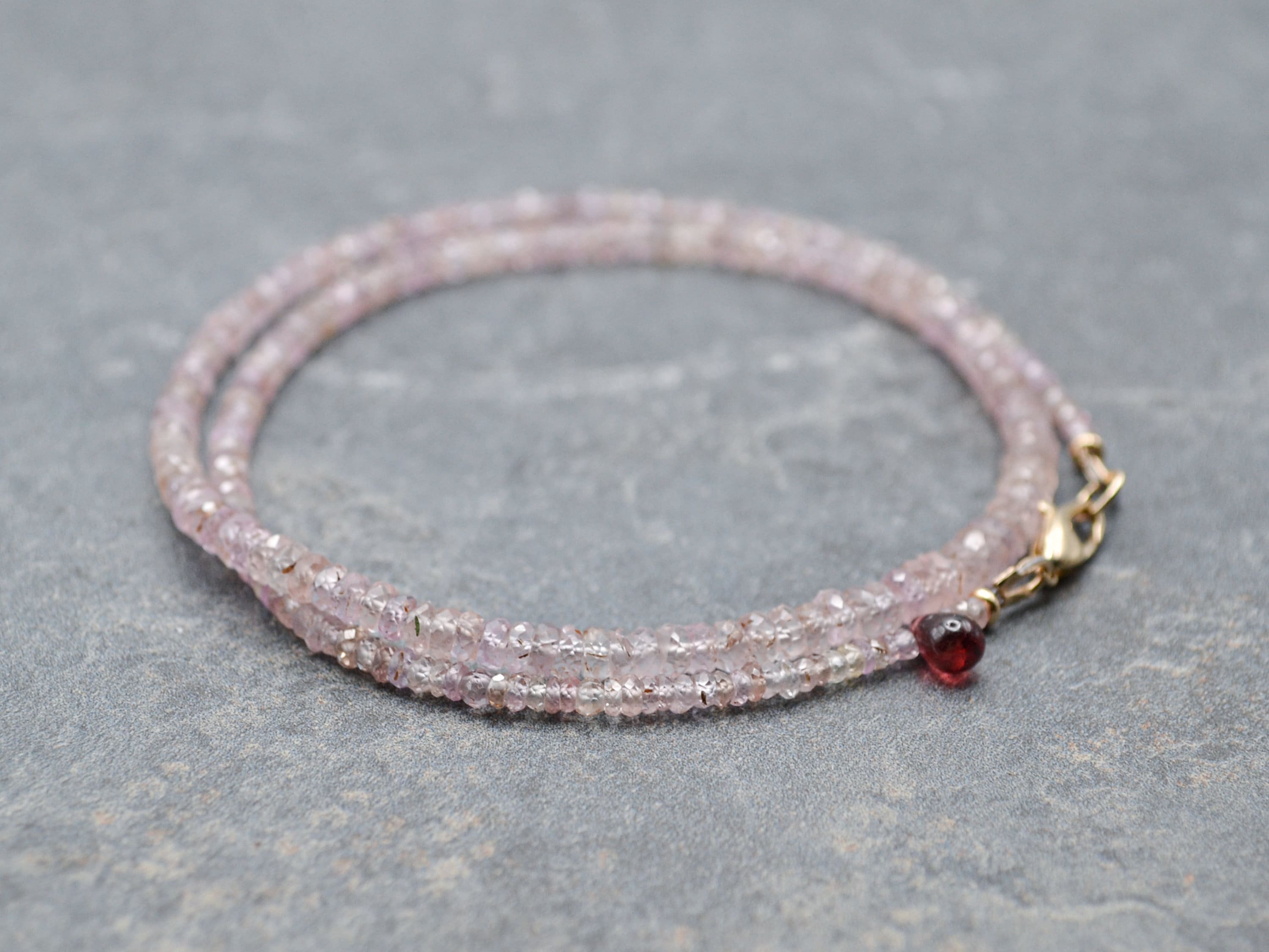 Sapphire Necklace: 14k Yellow Gold, Pink Sapphire, Gemstone Beaded Jewelry, September Birthstone