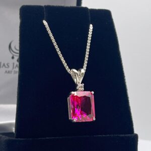 6ct Emerald Cut Bright Pink Sapphire Necklace Sterling Silver Heirloom Valentines Jewelry Gift 6ct Emerald Cut Bright Pink Sapphire Necklace Sterling Silver Heirloom Valentines Jewelry Gift