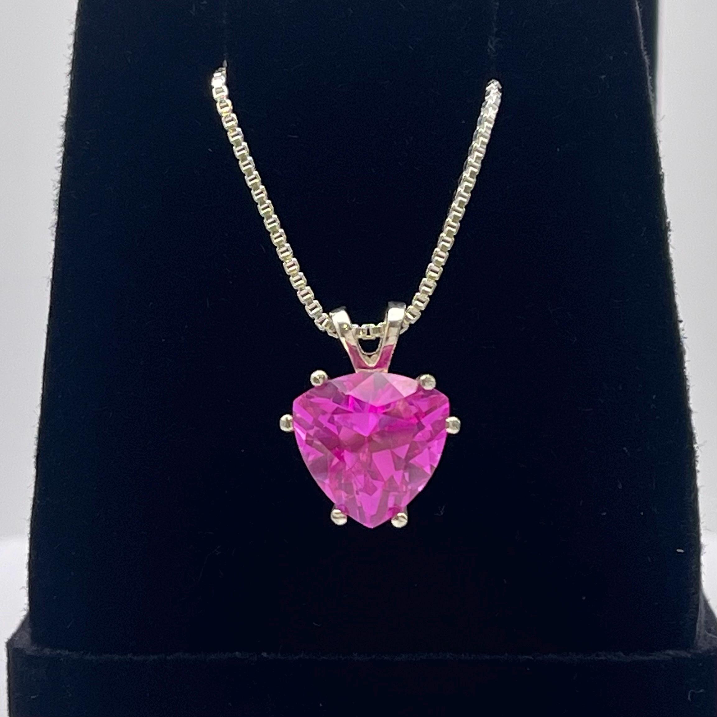7ct Trillion Cut Pink Sapphire Sterling Silver Necklace: September Birthstone