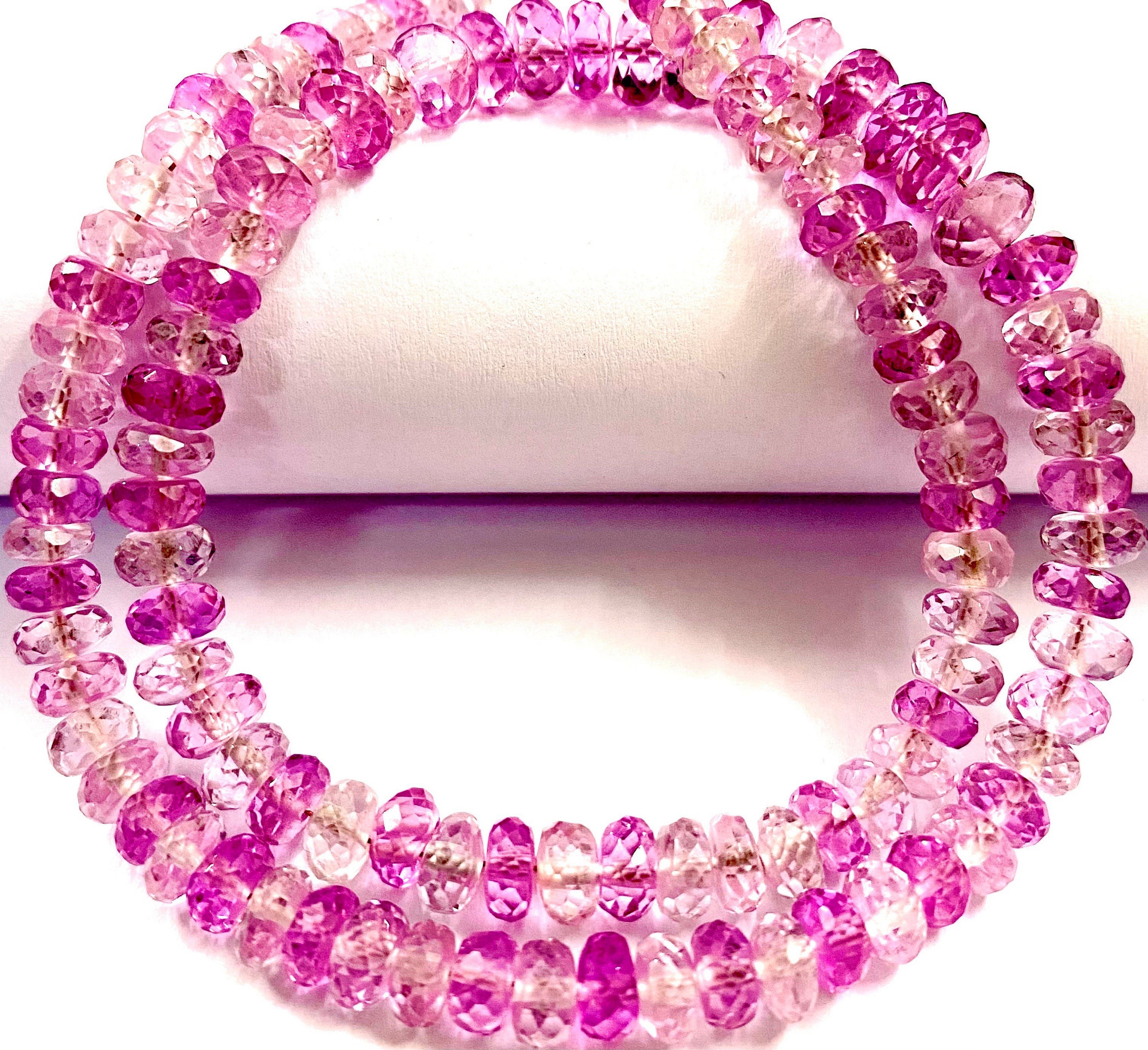 Aaa++ Disco Pink Sapphire Faceted Rondelle Beads 7-10mm Pink Sapphire Gemstone Beads 17” Beaded Necklace Pink Sapphire Faceted Bead Jewelry