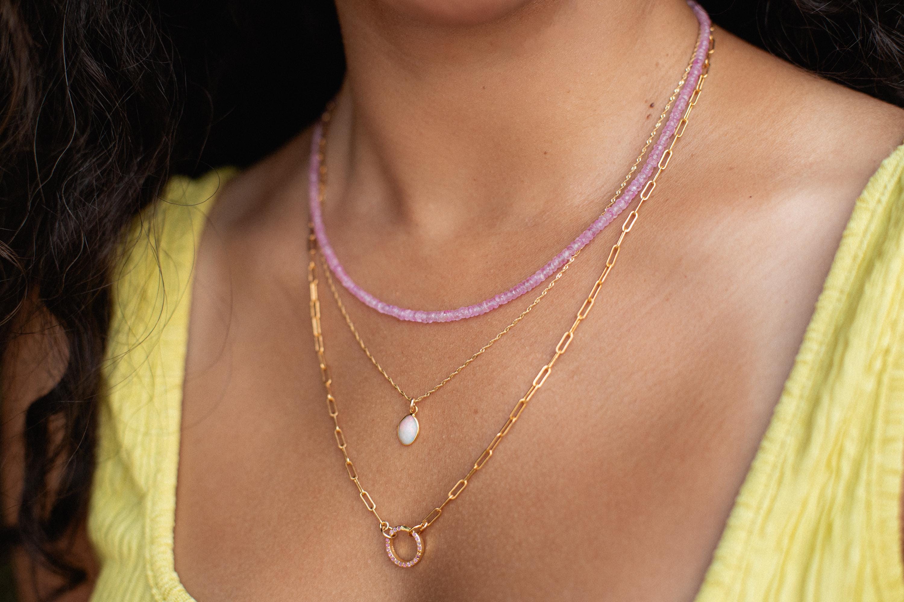 Pink Sapphire Necklace | Aaaa+ Pink Sapphire Necklace, [enpm1515] Pink Sapphire Beaded Necklace | Faceted Sapphire, Pink Sapphire