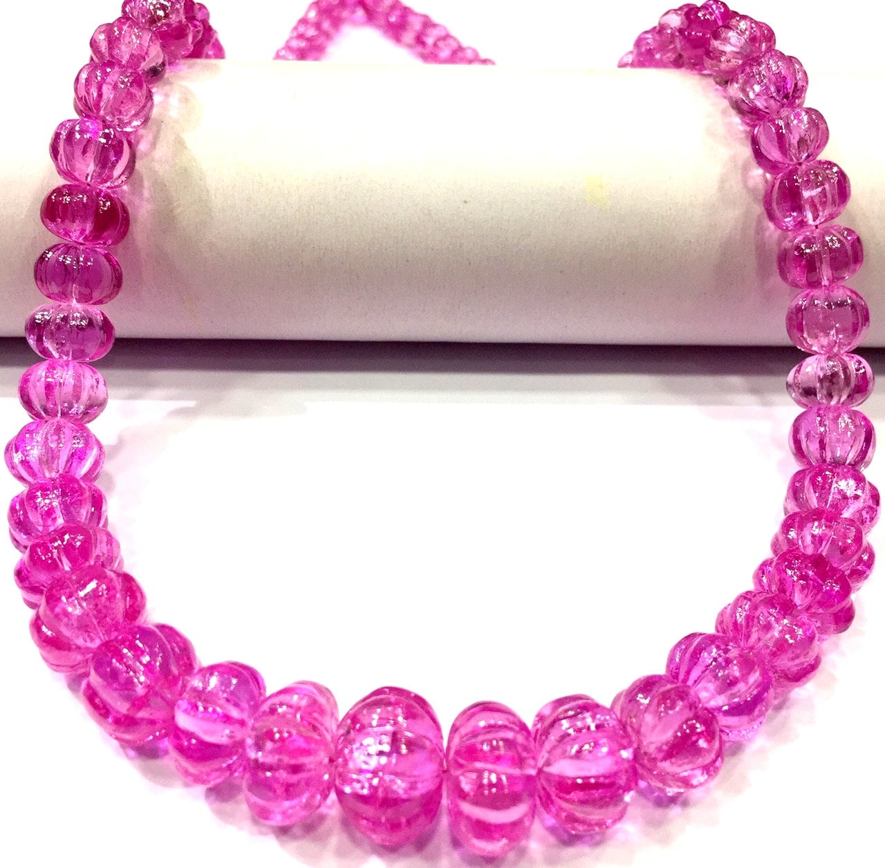 Aaaa+ Extremely Rare~pink Sapphire Melon Beads Sapphire Carved Rondelle Beads Sapphire Pumpkin Shape Beads Pink Sapphire Beads Necklace.