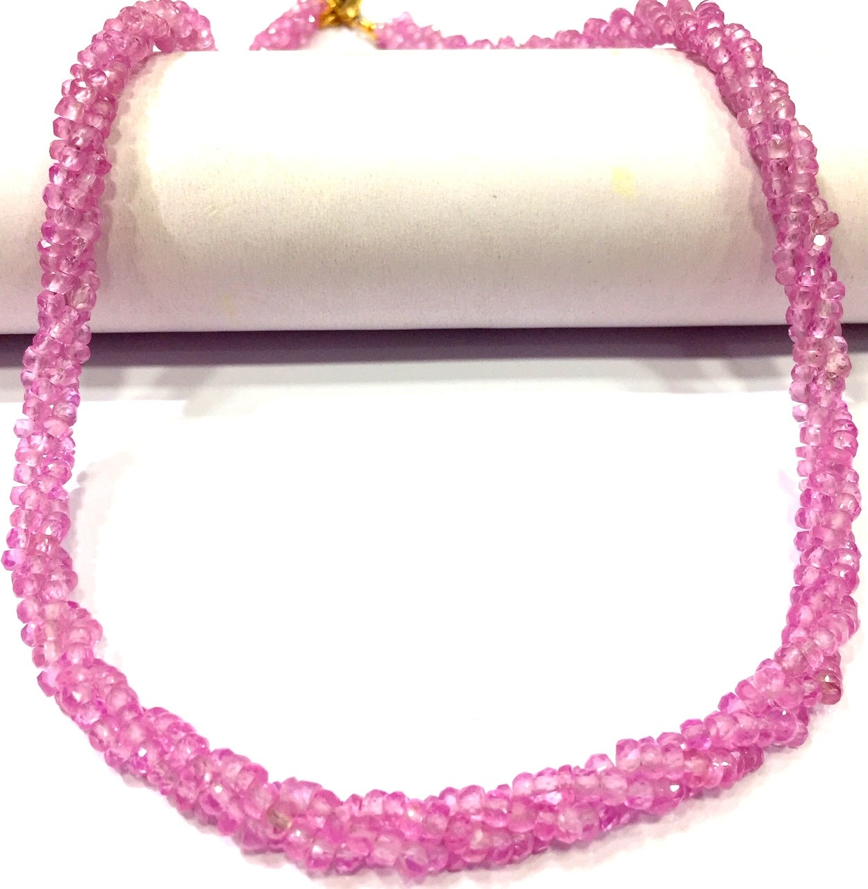 Aaaa++ Quality~~rare Pink Sapphire Beads Necklace Pink Sapphire Faceted Rondelle Beads Pink Sapphire Gemstone Twister Necklace Gift For Her.