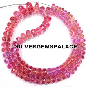 AAAA+ Rare Padparadscha Pink Sapphire Faceted Rondelle Beads Peach Color Necklace Sparkle Sapphire Beads Graduated Rondelle Necklace 18” AAAA+ Rare Padparadscha Pink Sapphire Faceted Rondelle Beads Peach Color Necklace Sparkle Sapphire Beads Graduated Rondelle Necklace 18”
