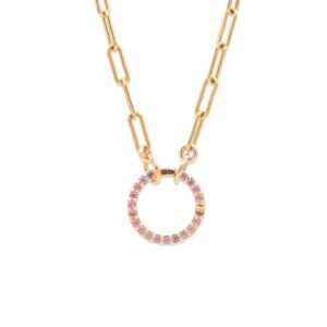 Pink Sapphire carabiner | 14k Gold Filled Paperclip Chain Necklace, [ENGP1278] gold filled carabiner necklace | gold necklace | paperclip