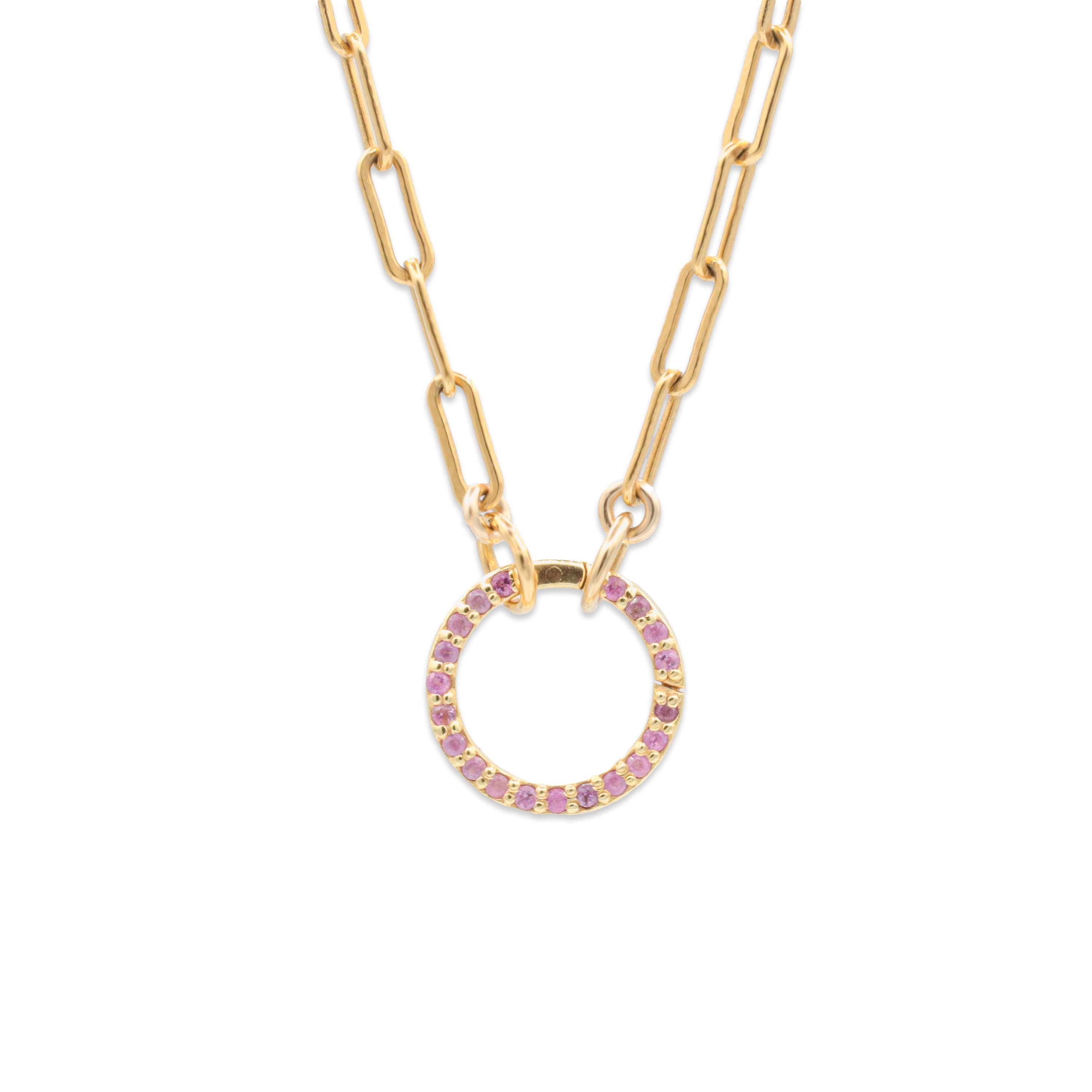 Pink Sapphire Carabiner | 14k Gold Filled Paperclip Chain Necklace, [engp1278] Gold Filled Carabiner Necklace | Gold Necklace | Paperclip