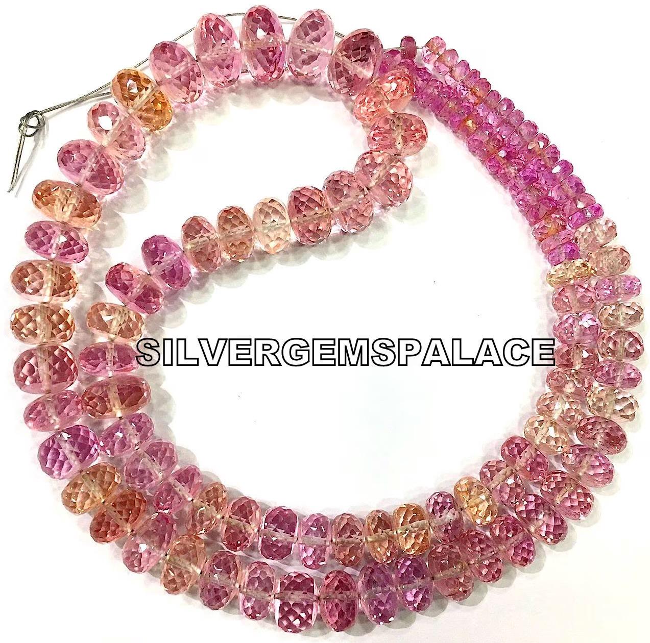 Extremely Beautiful~aaaa+ Padparadscha Pink Sapphire Faceted Rondelle Beads Sparkle Sapphire Gemstone Beads Pink Grapefruit Beads Necklace.