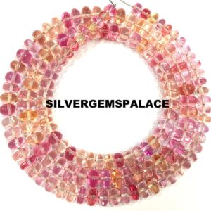 Extremely Beautiful~AAAA+ Padparadscha Pink Sapphire Smooth Rondelle Beads Pink Grapefruit Sapphire Gemstone Beads Necklace Graduated 26” Extremely Beautiful~AAAA+ Padparadscha Pink Sapphire Smooth Rondelle Beads Pink Grapefruit Sapphire Gemstone Beads Necklace Graduated 26”