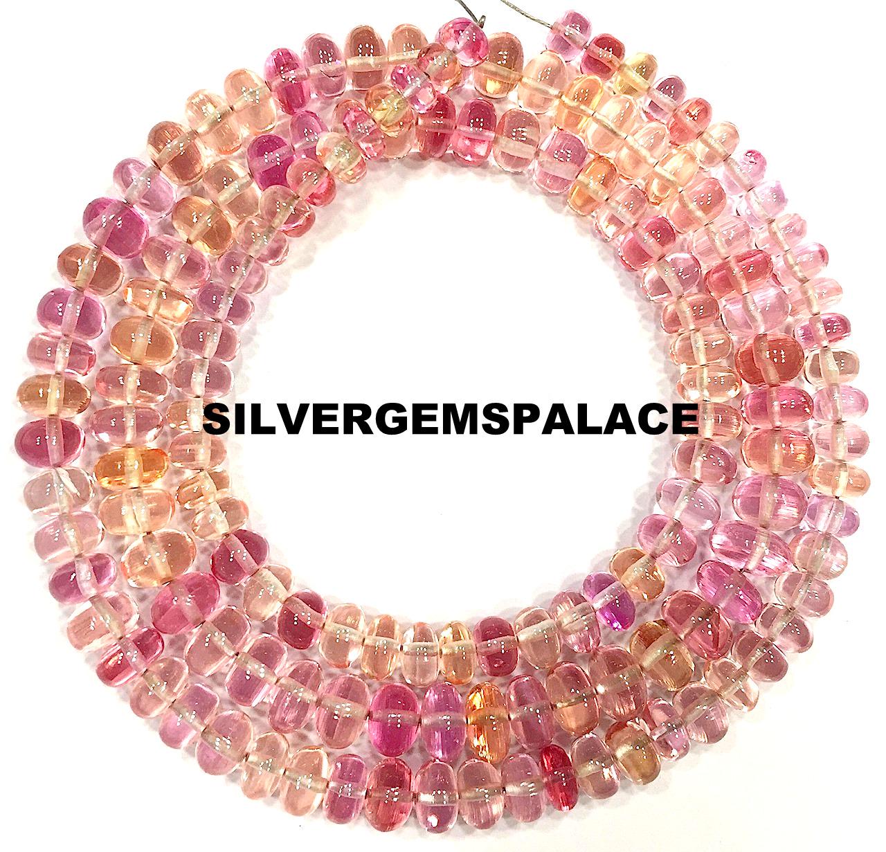 Extremely Beautiful~aaaa+ Padparadscha Pink Sapphire Smooth Rondelle Beads Pink Grapefruit Sapphire Gemstone Beads Necklace Graduated 26”