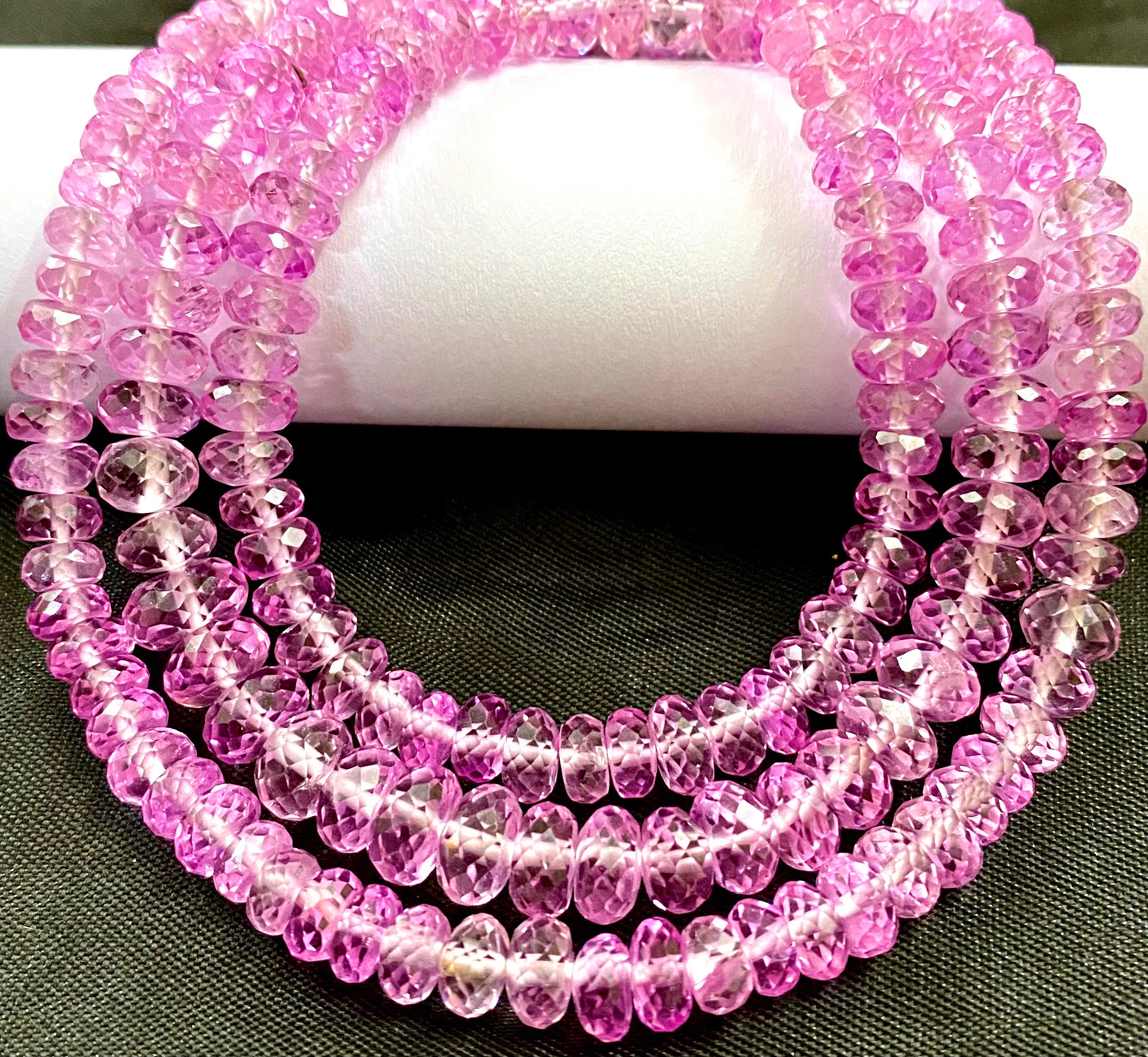 Extremely Beautiful~aaaa+ Lavender Pink Sapphire Faceted Rondelle Bead Lavender Pink Sapphire Gemstone Bead 6-8mm Pink Sapphire 26” Necklace