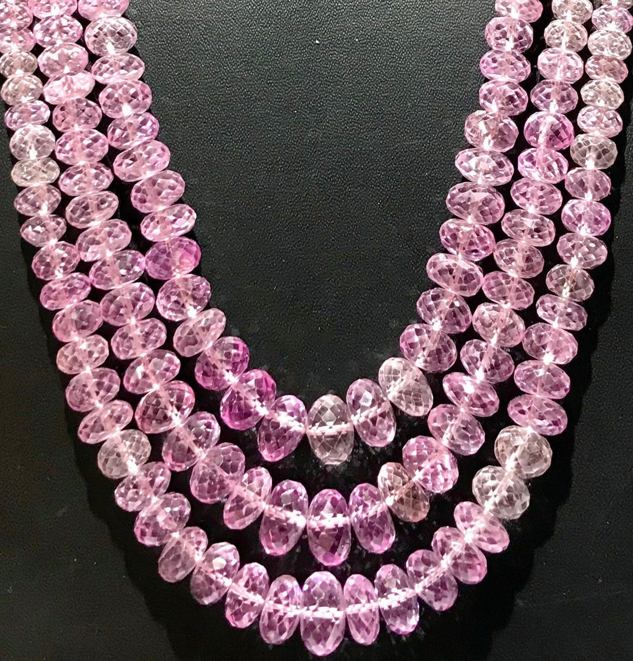 Extremely Beautiful~rarest~~pink Sapphire Beads Pink Sapphire 3 Layer Beaded Necklace Pink Sapphire Faceted Rondelles Sapphire Gemstone Bead