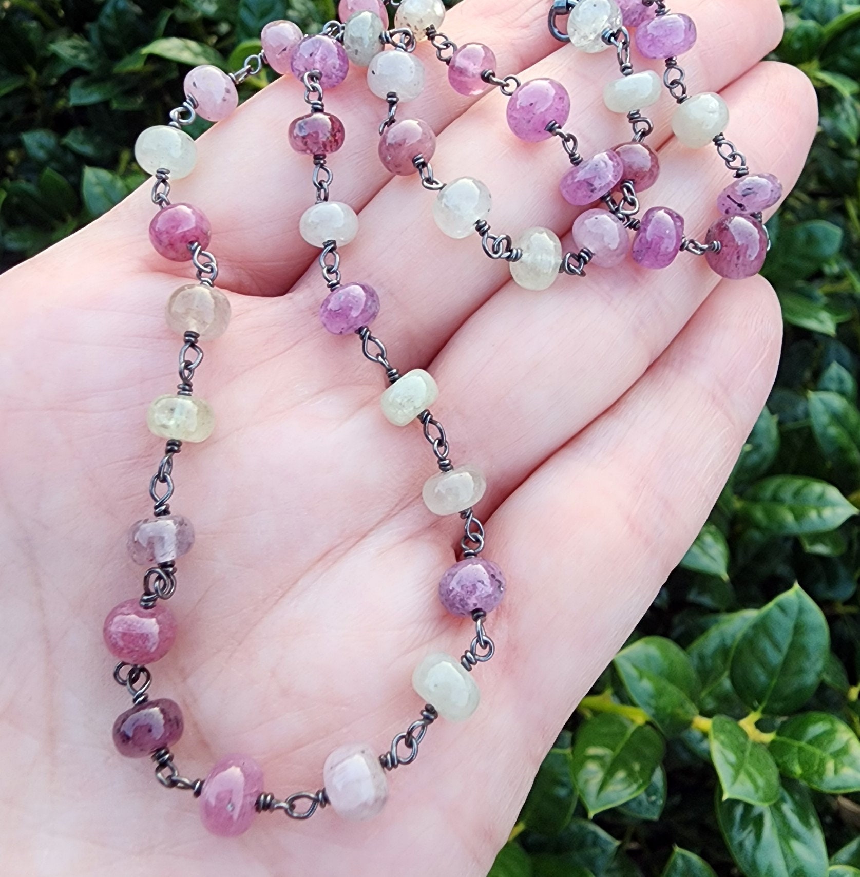 Sapphire Gemstone Necklace Oxidized Sterling Silver, 16 Inch Choker Necklace, Pink Sapphire, Green Sapphire, Layering Gemstone Necklace