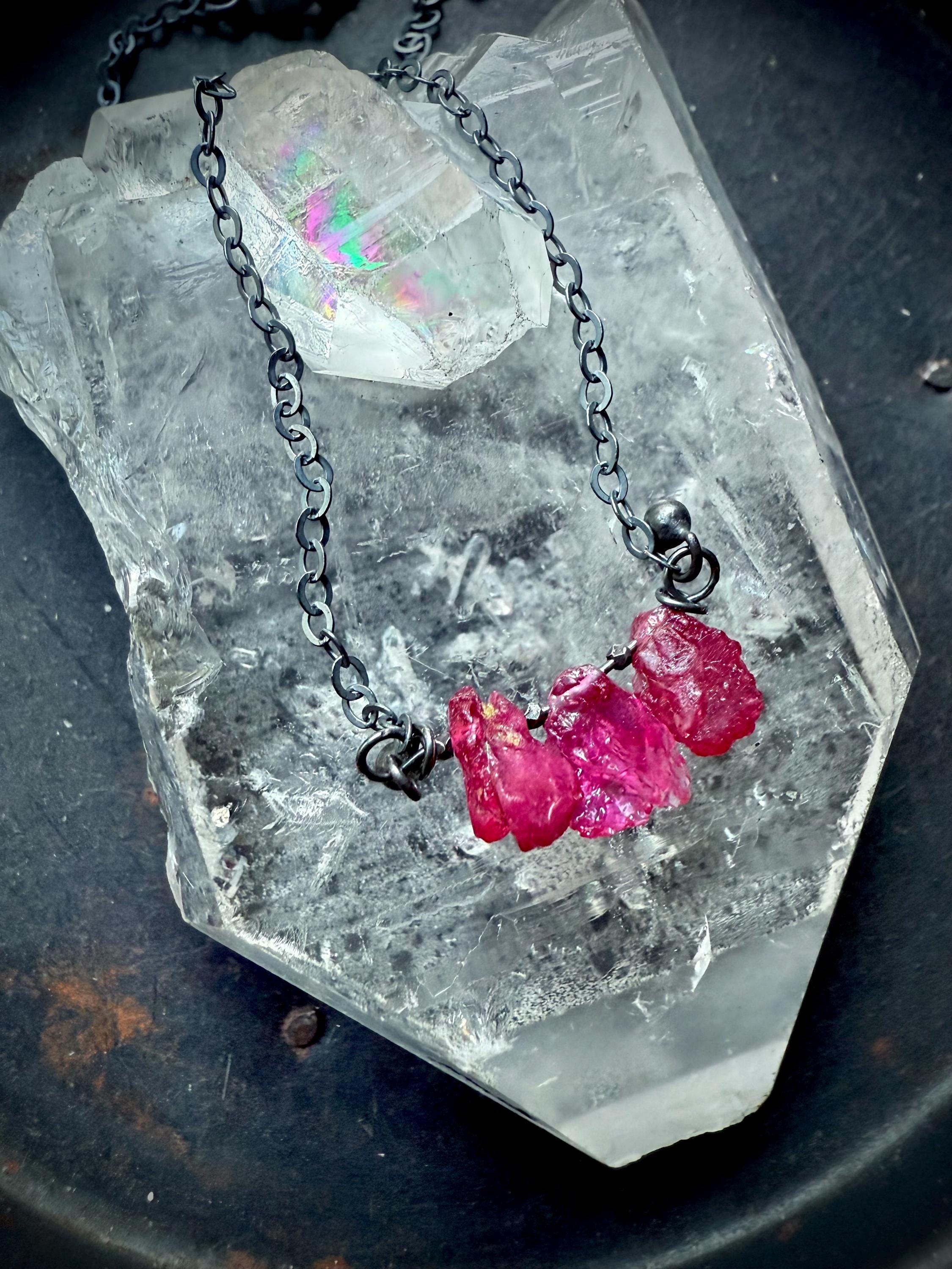 Sapphire Necklace, Pink Sapphire Necklace, Pink Gemstone Necklace, Raw Stone Necklace