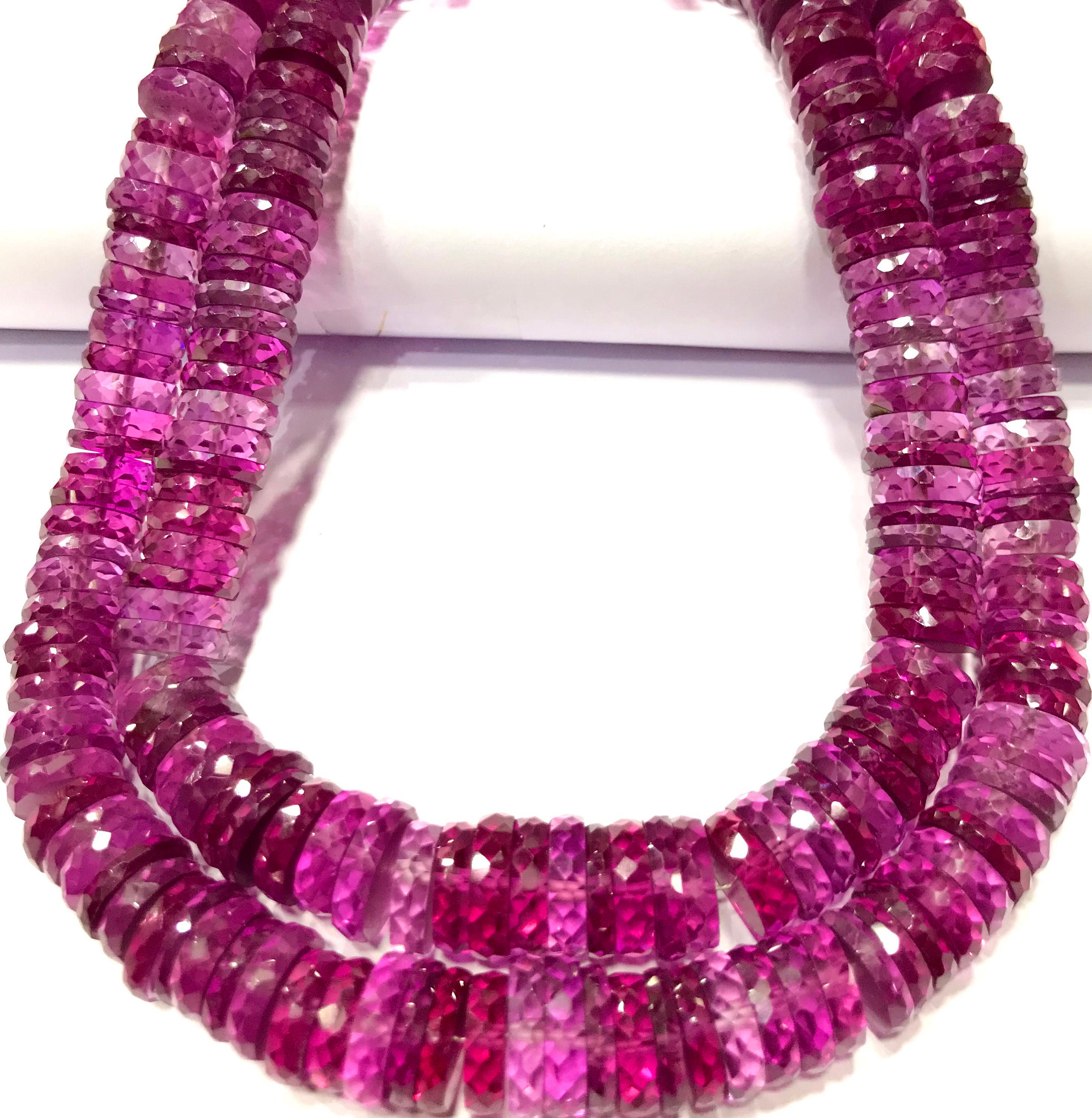 Gorgeous~~aaaa+ Grade~pink Sapphire Faceted Tyre Beads Pink Sapphire Gemstone Beads Pink Sapphire Tyre Cut Beads Sapphire Graduated Necklace