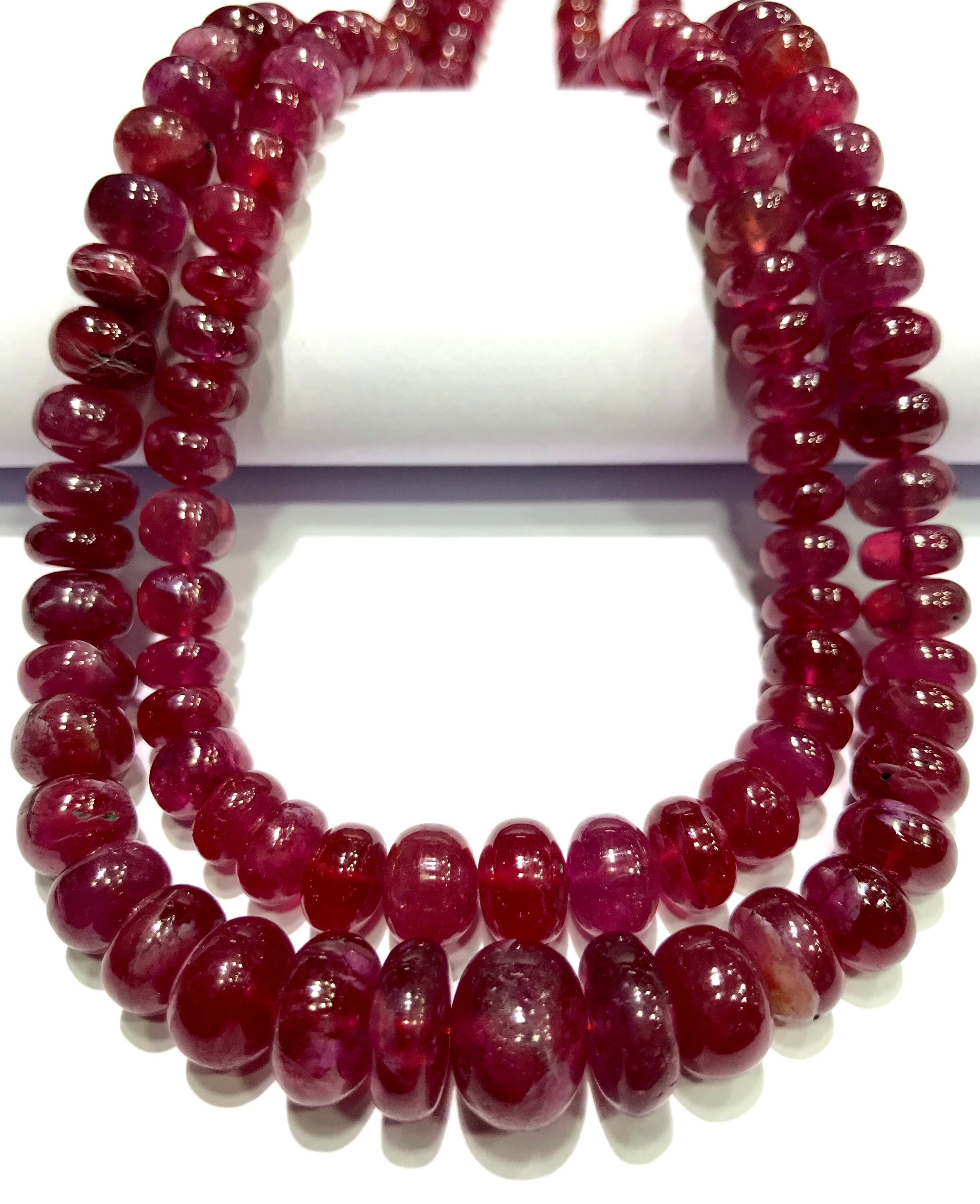 Gorgeous~~dark Pink Sapphire Smooth Rondelle Beaded Necklace Natural Pink Sapphire Gemstone Beads Sapphire Rondelle Beads 2 Layer Necklace