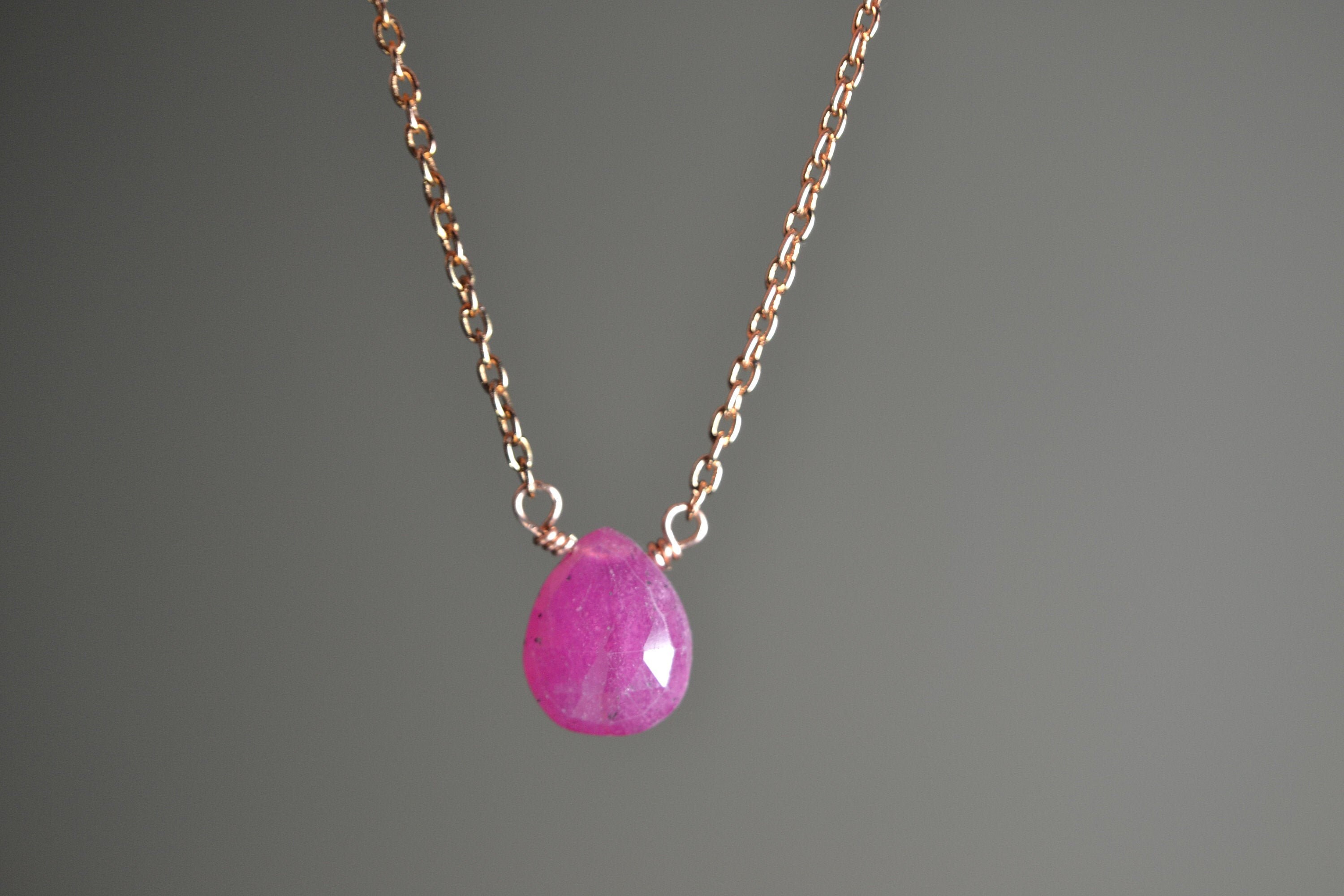 Pink Sapphire Necklace In Sterling Silver, 14k Gold // September Birthstone // 5th Anniversary // Minimalist Sapphire // Sapphire Briolette