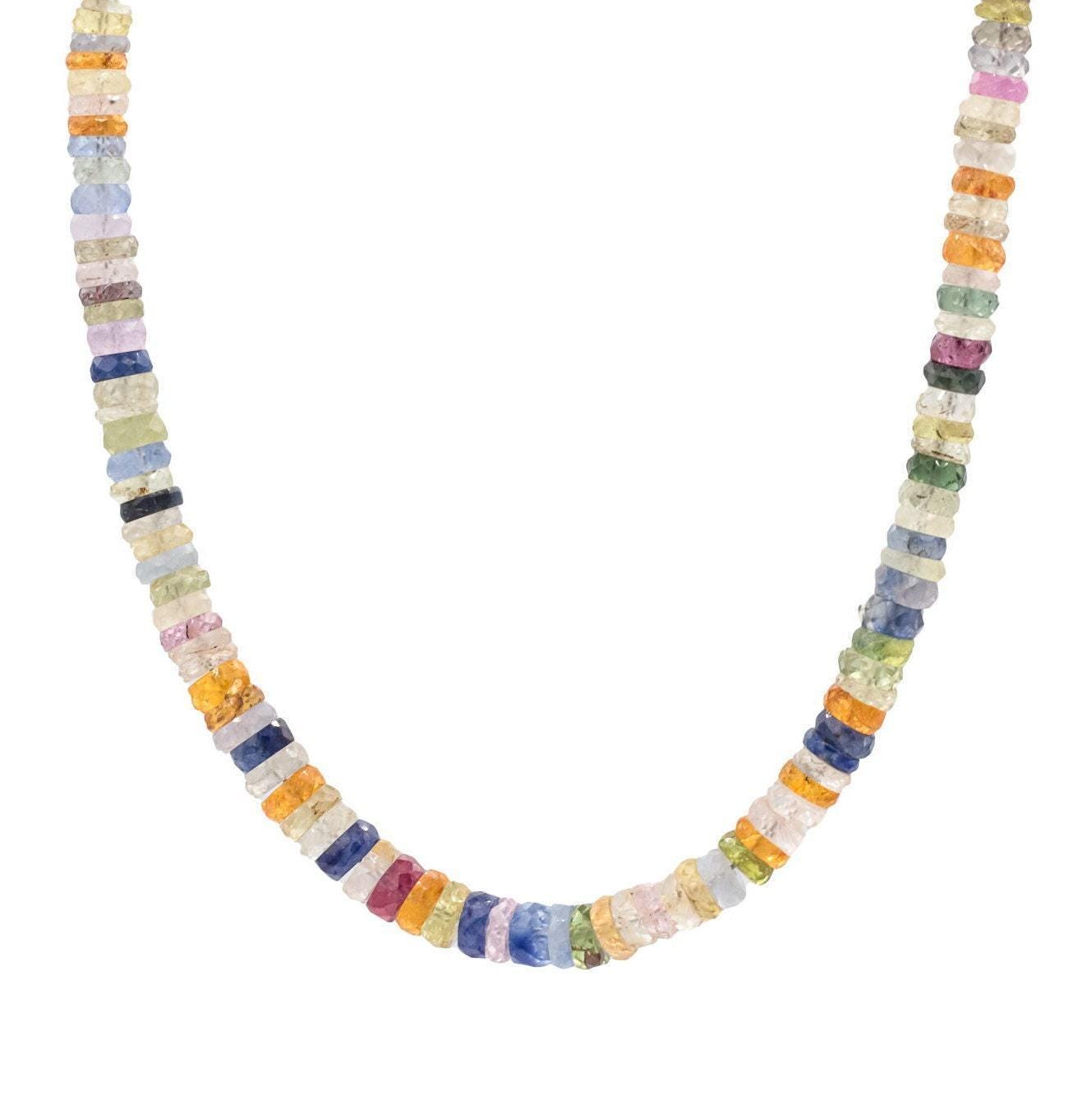 Multi Sapphire Necklace | Aaaa+ Sapphire Necklace | [ensp1089] Multi Color Pink Sapphire Beaded Necklace | Faceted Sapphire