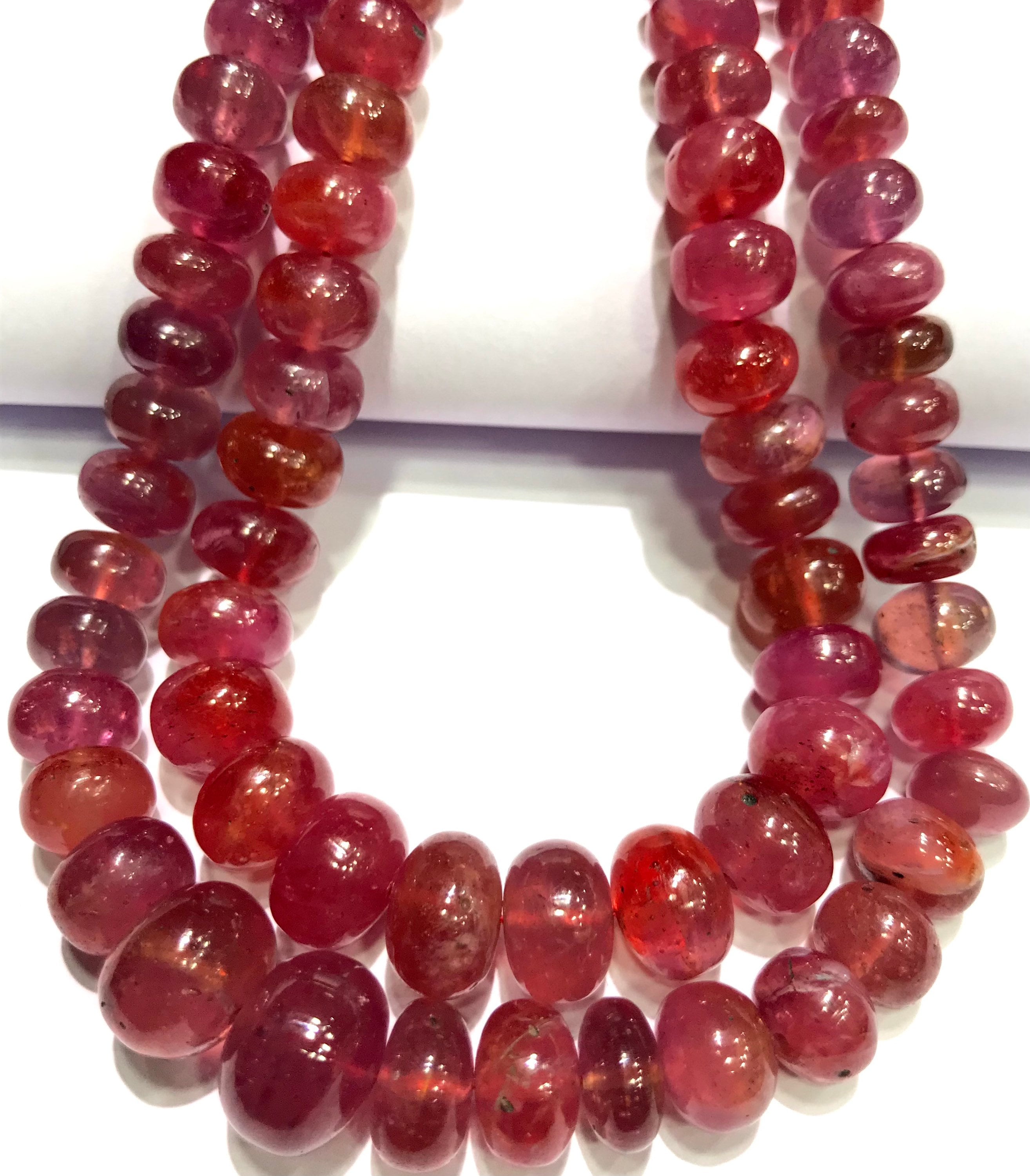Rarest~~aaaa+ Padparadscha Pink Sapphire Smooth Rondelle Beads Natural Pink Sapphire Gemstone Beads Padparadscha Sapphire Graduated Necklace