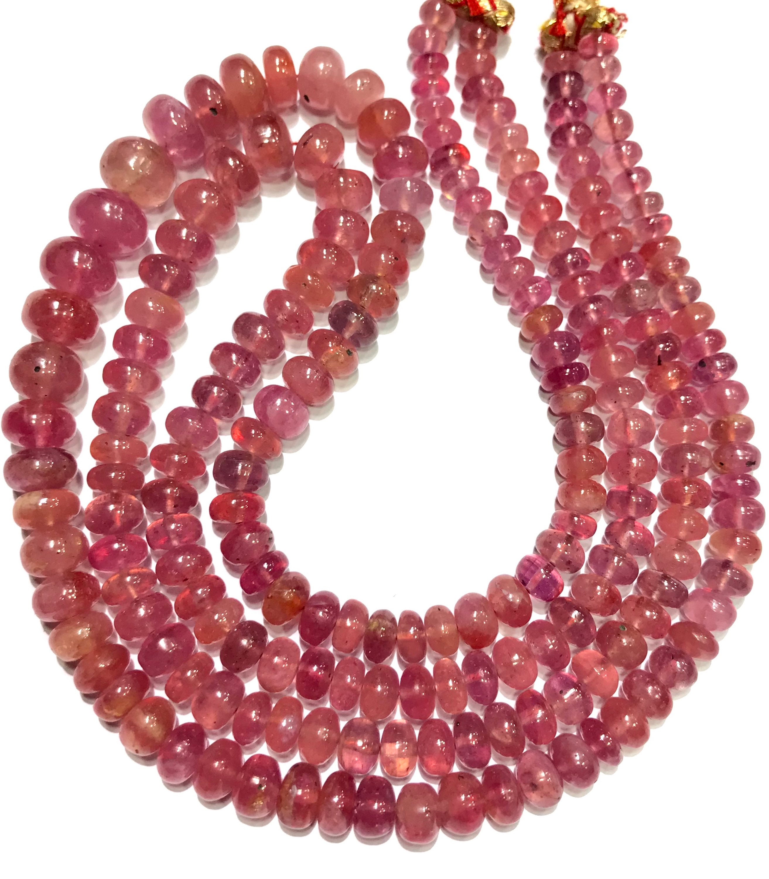 Rarest~~aaaa+ Padparadscha Pink Sapphire Smooth Rondelle Beads Natural Pink Sapphire Gemstone Beads Padparadscha Sapphire Graduated Necklace