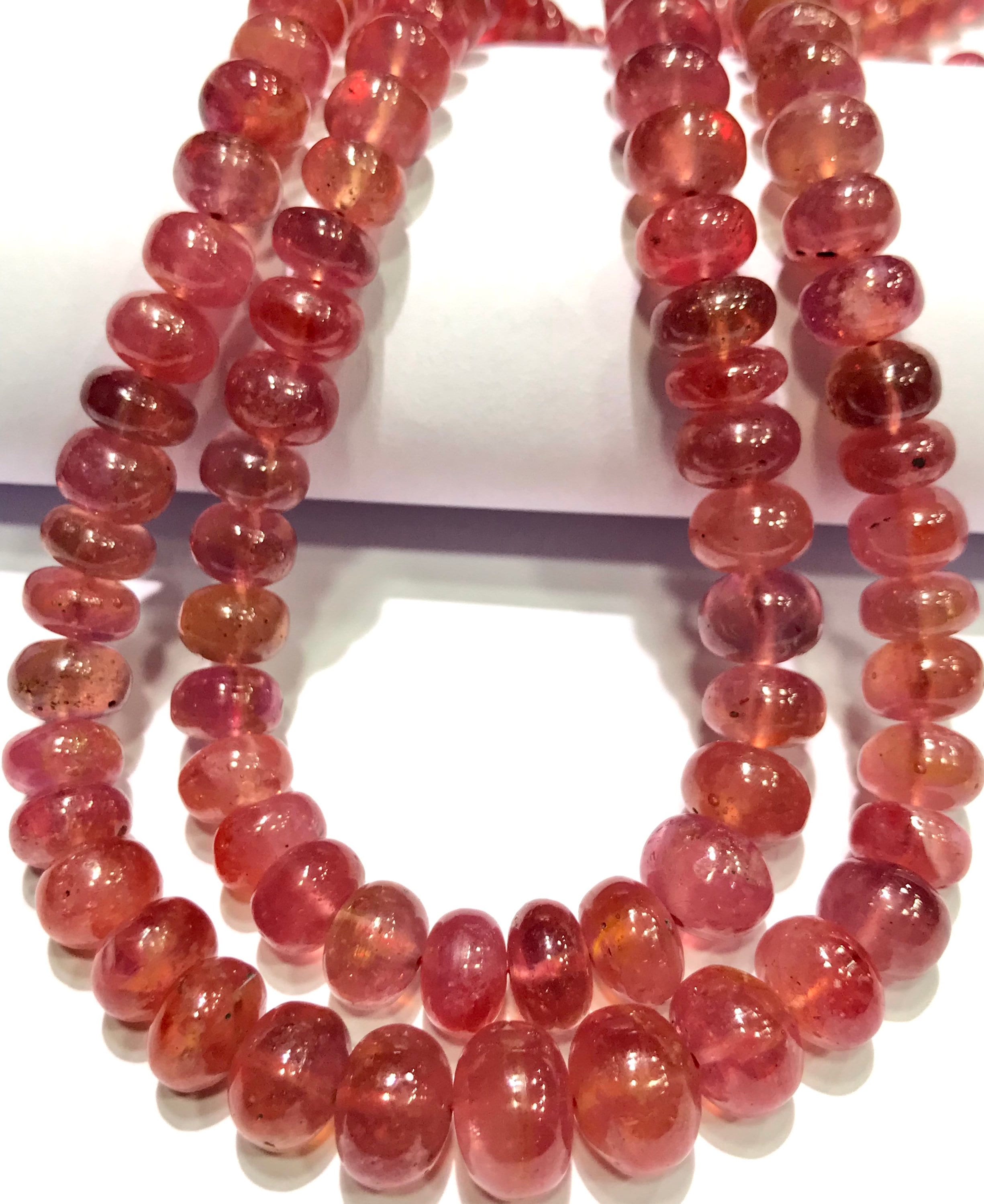 Rarest~~aaaa+ Padparadscha Pink Sapphire Smooth Rondelle Beads Natural Pink Sapphire Gemstone Beads Padparadscha Sapphire Graduated Necklace