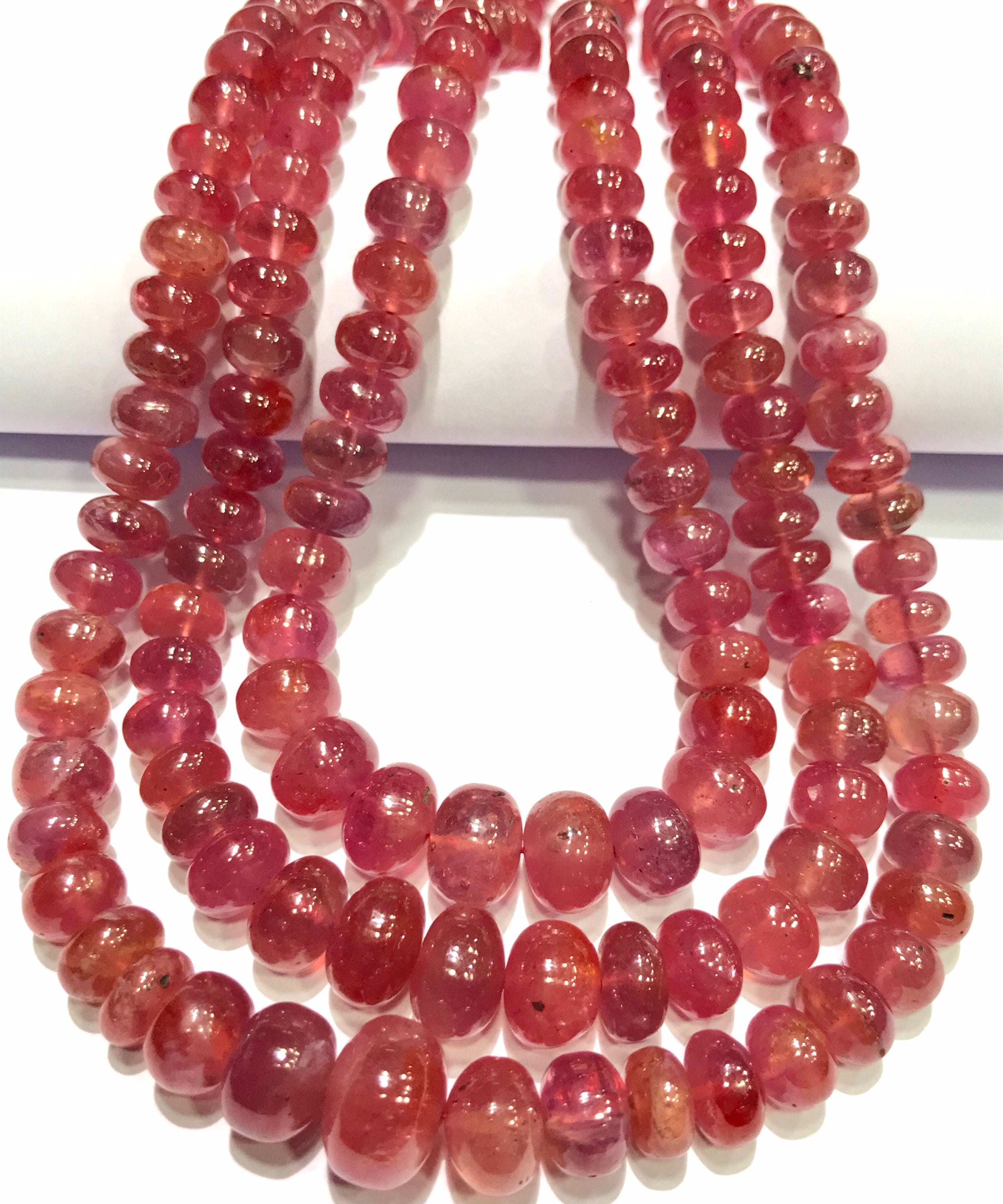 Rarest~~aaaa+ Padparadscha Pink Sapphire Smooth Rondelle Beads Natural Pink Sapphire Gemstone Beads Padparadscha Sapphire Graduated Necklace