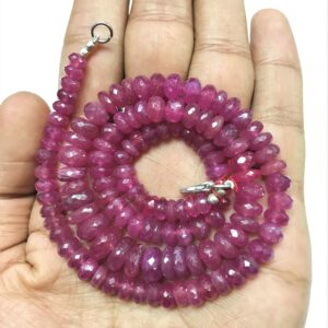 Shinny Natural Pink Sapphire Faceted Gemstone Beads Necklace / Rondelle Shape 6*8mm 18'' Pink Sapphire Gemstone Beads Strand With Closure !! Shinny Natural Pink Sapphire Faceted Gemstone Beads Necklace / Rondelle Shape 6*8mm 18'' Pink Sapphire Gemstone Beads Strand With Closure !!