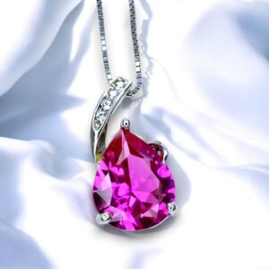 Simple Pink Sapphire Necklace, Large Teardrop Pink Sapphire Jewelry - 18k White Gold @ Sterling Silver #606 Simple Pink Sapphire Necklace, Large Teardrop Pink Sapphire Jewelry - 18k White Gold @ Sterling Silver #606