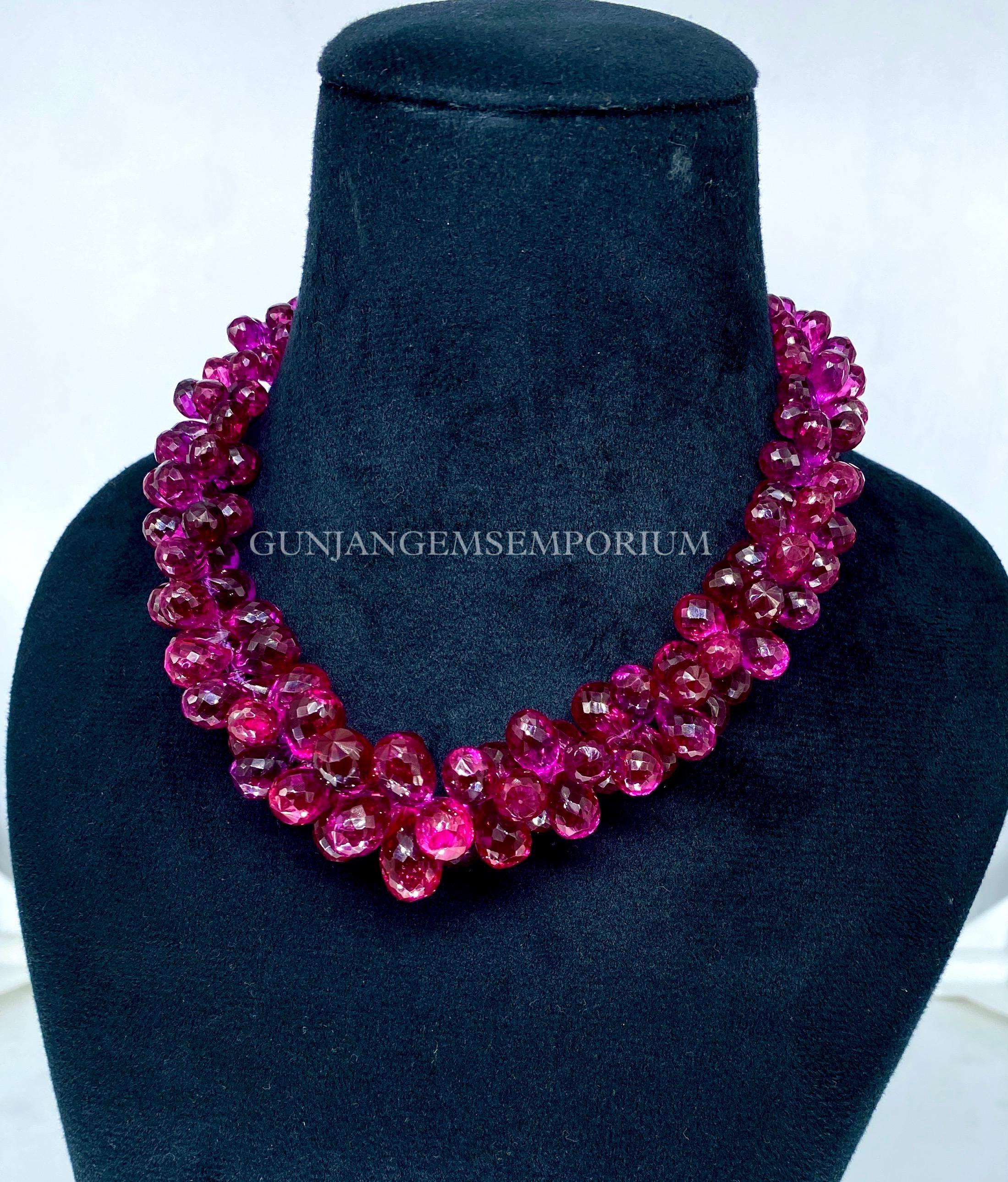 So Rare~rubellite Sapphire~aaaa++ Beetroot Pink Sapphire Rubellite Color Sapphire Faceted Teardrops Sapphire Teardrops 12” Sapphire Necklace