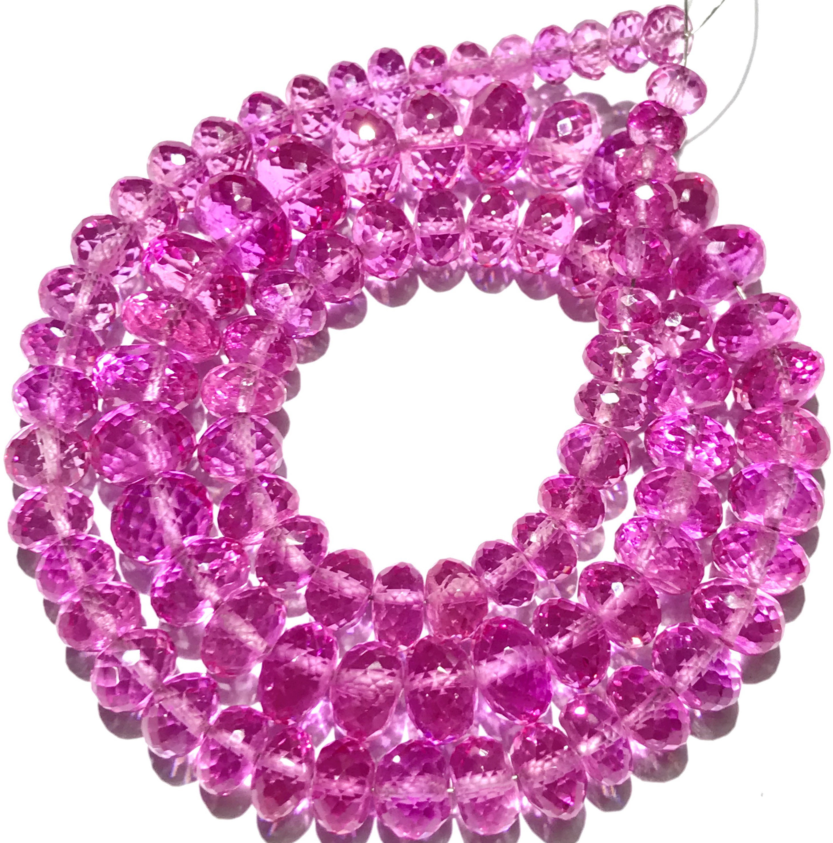 Sparkly Beautiful~~aaaa++ Quality Pink Sapphire Faceted Rondelle Beads Pink Sapphire Gemstone Beads Pink Sapphire 22 Inch Graduated Necklace