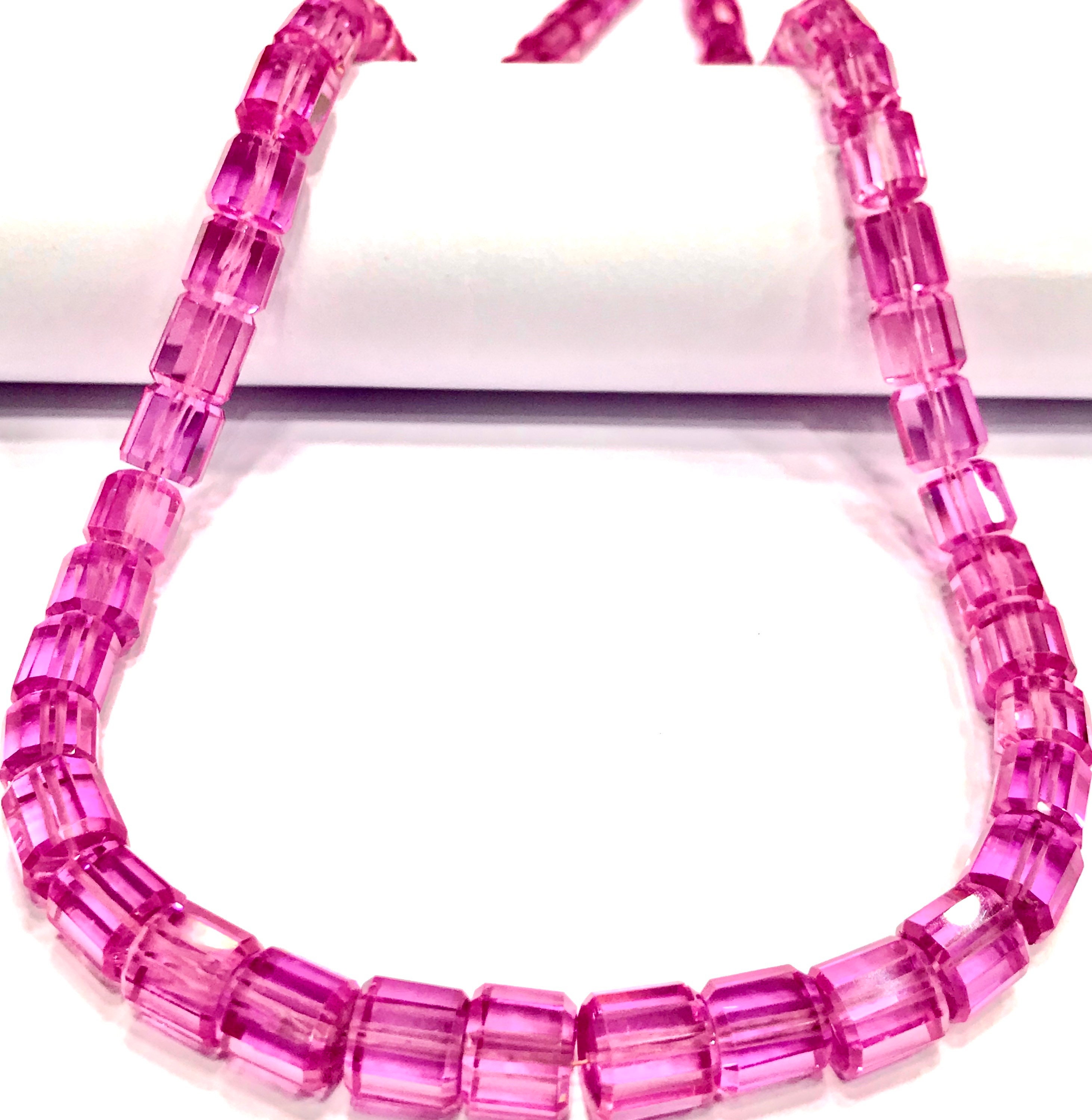 Very Rare~~aaaa+ Quality~~pink Sapphire Faceted Tube Shaped Beads Transparent Pink Sapphire Gemstone Beads Pink Sapphire Necklace Jewellery