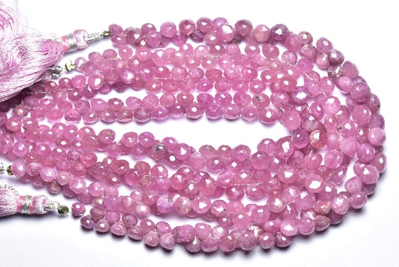 Pink Sapphire Onion Beads - 8 Inches - Natural Beautiful Faceted Pink Sapphire Onion Briolette Strand - Size Is 4 - 6 Mm #2764