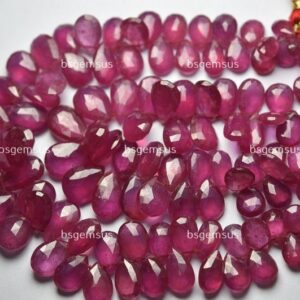 10 Beads,Finest Quality,Natural Pink Sapphire Faceted Pear Shaped Briolette,Size 7-9mm