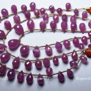 10 Beads,Natural Pink Sapphire Faceted Drops Shaped Briolette,Size 7-9mm