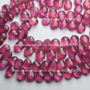 10 Beads,Finest Quality,Natural Pink Sapphire Smooth Pear Shaped Briolette,Size 8-9mm