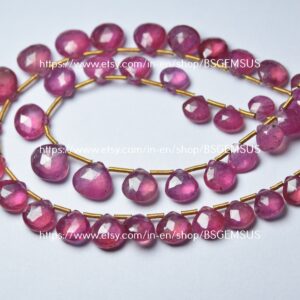 10 Beads,Natural Pink Sapphire Faceted Heart Shaped Briolette,Size 5-5.5mm