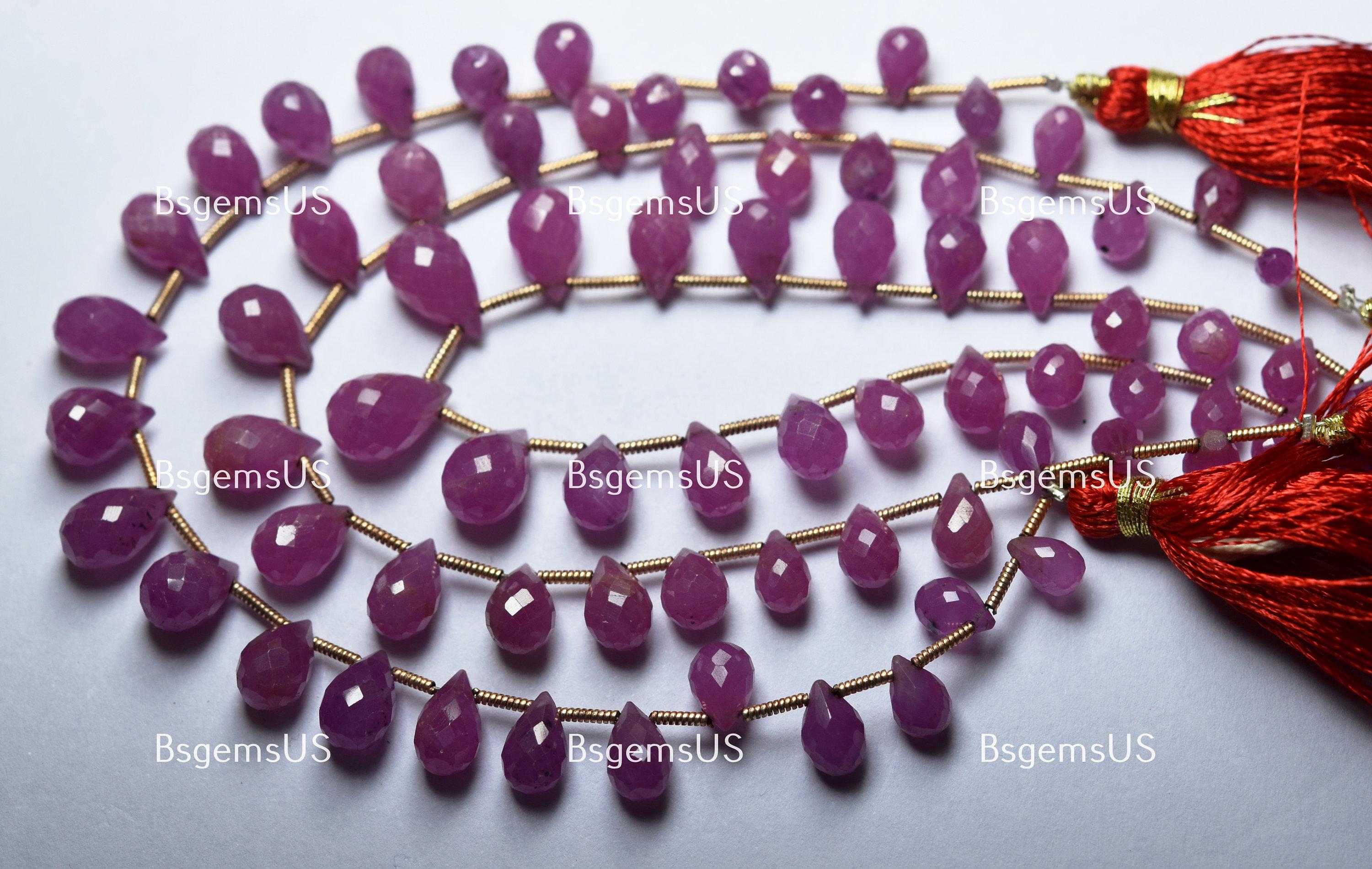 10 Beads,natural Pink Sapphire Faceted Drops Shaped Briolette,size 8-10mm
