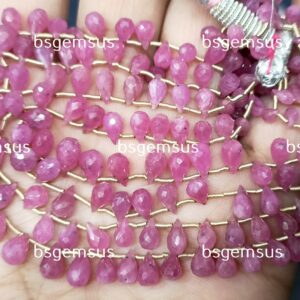 7 inch Strand, 20 pcs, Natural Pink Sapphire Faceted Drops Shaped Briolette,Size 6-7mm