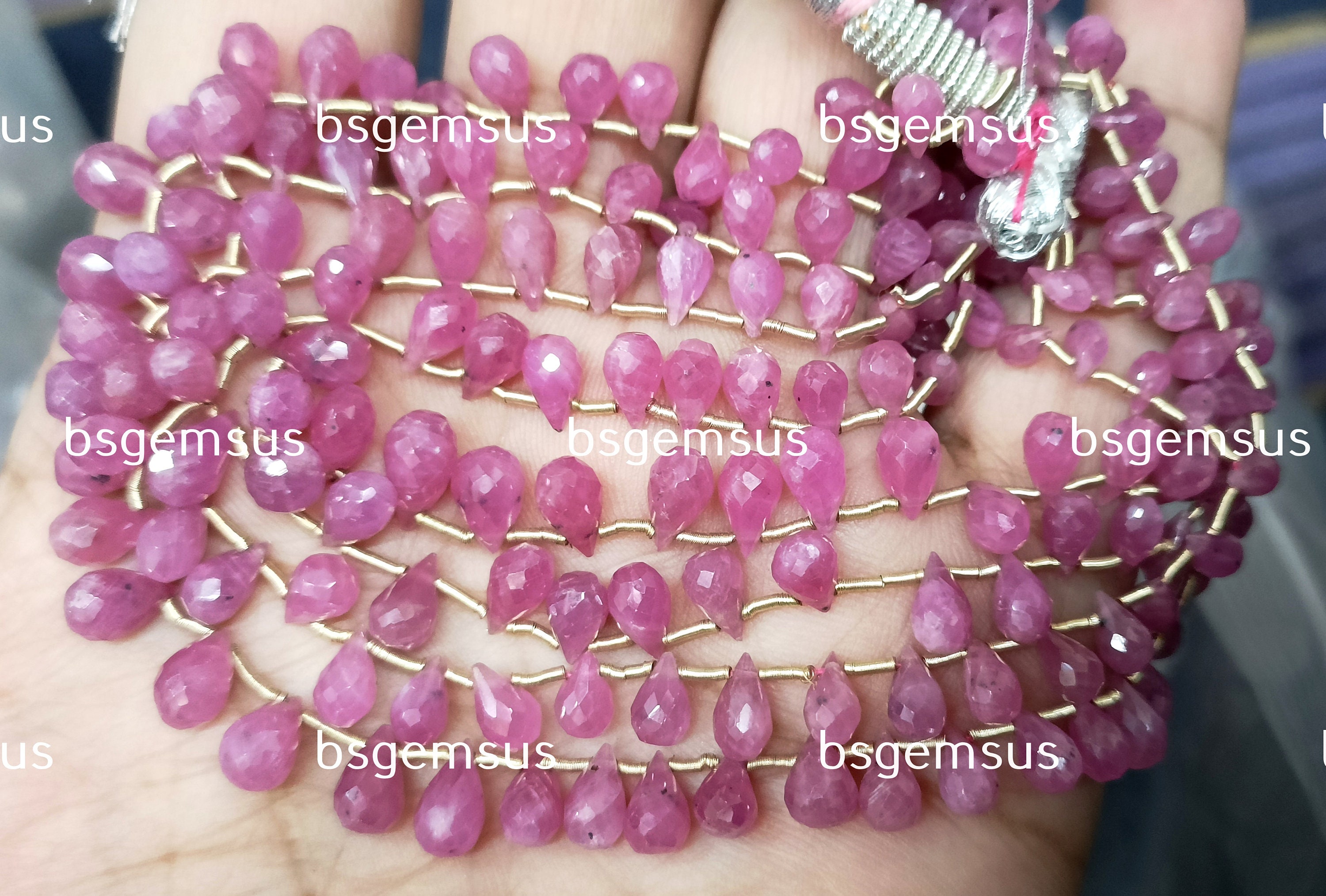 7 Inch Strand, 20 Pcs, Natural Pink Sapphire Faceted Drops Shaped Briolette,size 6-7mm 7 Inch Strand, 20 Pcs, Natural Pink Sapphire Faceted Drops Shaped Briolette,size 6-7mm