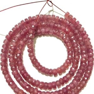 AAA+ Natural Pink Colour Sapphire Gemstone Beads••Faceted Pneumatic Shape 4mm Width Pink Sapphire Stone Beads••Faded Pink Sapphire18” Strand