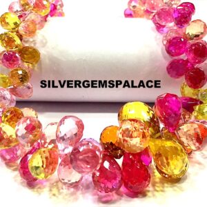 AAAA+ Padparadscha Sapphire Faceted Teardrop Beads Multi Pink Sapphire Drops Briolettes Spectacular Sapphire Gemstone Beads Jewelry Drops.