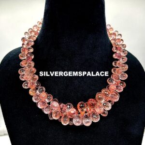 AAAA+ Rare Padparadscha Sapphire Faceted Teardrop Beads Peachy Pink Sapphire Drops Briolettes Sapphire Gemstone Beads Sapphire Necklace 16”