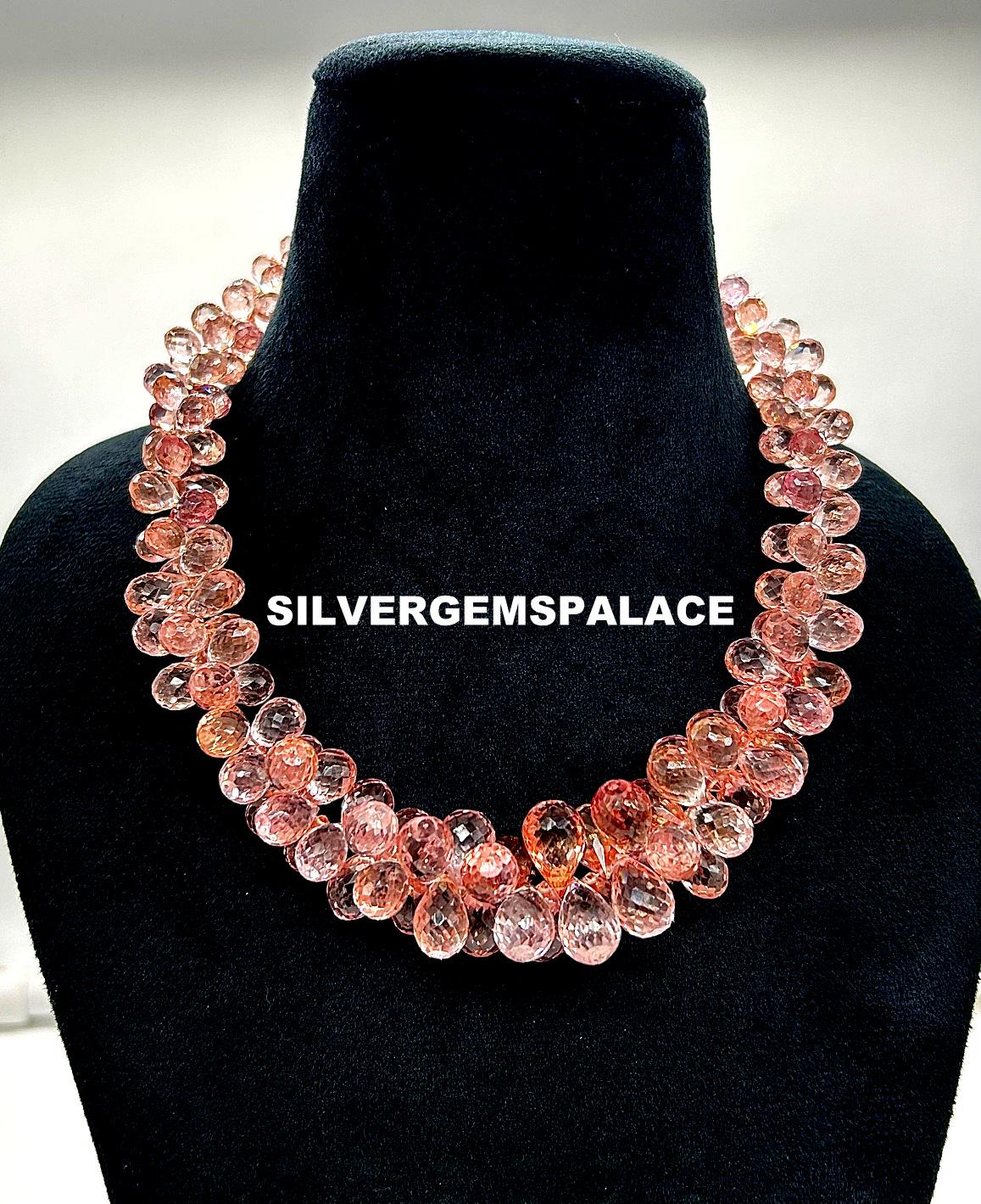Aaaa+ Rare Padparadscha Sapphire Faceted Teardrop Beads Peachy Pink Sapphire Drops Briolettes Sapphire Gemstone Beads Sapphire Necklace 16”