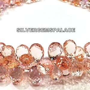 AAAA+ Rare Sapphire Faceted Drops Beads Peachy Pink Sapphire Drops Briolettes Sapphire Gemstone Beads Sparkling Sapphire Beads Strand 8 Inch
