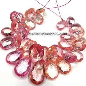 AAAA+ Rare Padparadscha Sapphire Faceted Pear Beads Peachy Pink Sapphire Pear Briolettes Pink Sapphire Beads String Large Size Pear Beads 5”