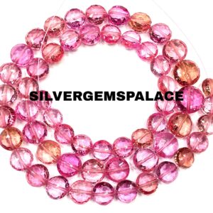AAAA+ Rarest~Padparadscha Pink Sapphire Gemstone Beads Rich Pink Padparadscha Sapphire Faceted Coin Beads 8-10mm Faceted Sapphire Beads.
