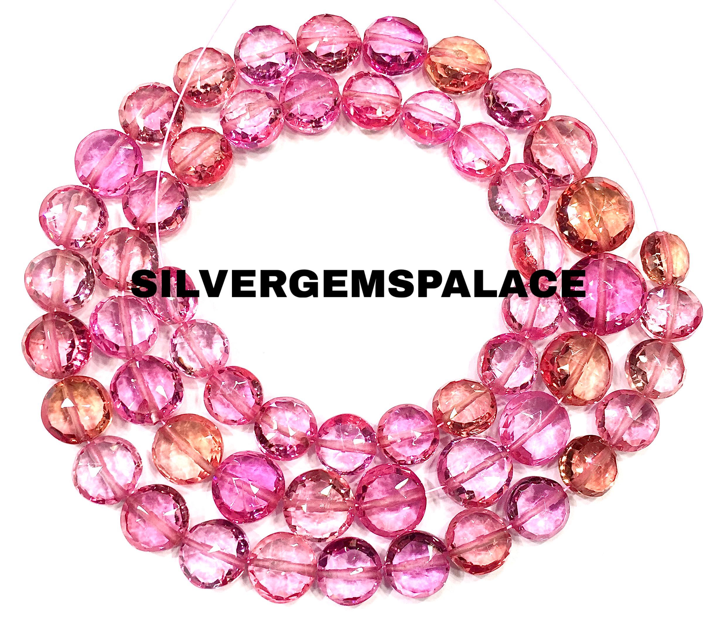 Aaaa+ Rarest~padparadscha Pink Sapphire Gemstone Beads Rich Pink Padparadscha Sapphire Faceted Coin Beads 8-10mm Faceted Sapphire Beads.