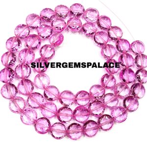 AAAA+ Sparkle Pink Sapphire Coin Beads Faceted Sapphire Coin Gemstone Beads Pink Sapphire Beads 9mm Coin Beads Fine Quality Jewelry Beads.