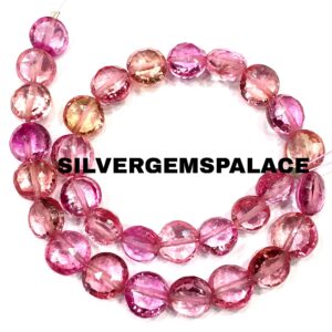AAAA+ Padparadscha Pink Sapphire Faceted Coin Beads Rich Hot Pink Sapphire Gemstone Beads 7-8mm Sapphire Coin Beads Strand 9”