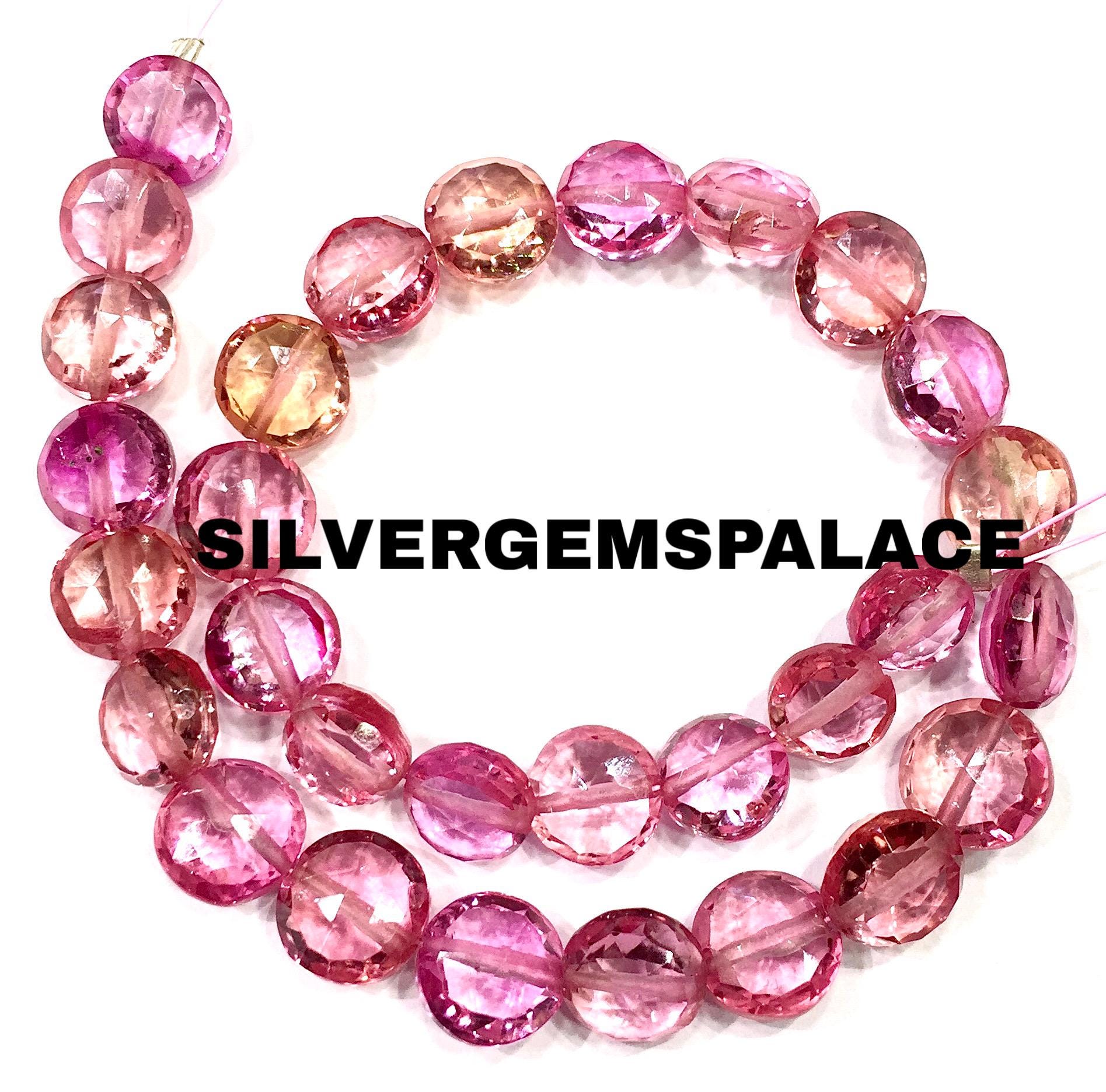 Aaaa+ Padparadscha Pink Sapphire Faceted Coin Beads Rich Hot Pink Sapphire Gemstone Beads 7-8mm Sapphire Coin Beads Strand 9” Aaaa+ Padparadscha Pink Sapphire Faceted Coin Beads Rich Hot Pink Sapphire Gemstone Beads 7-8mm Sapphire Coin Beads Strand 9”