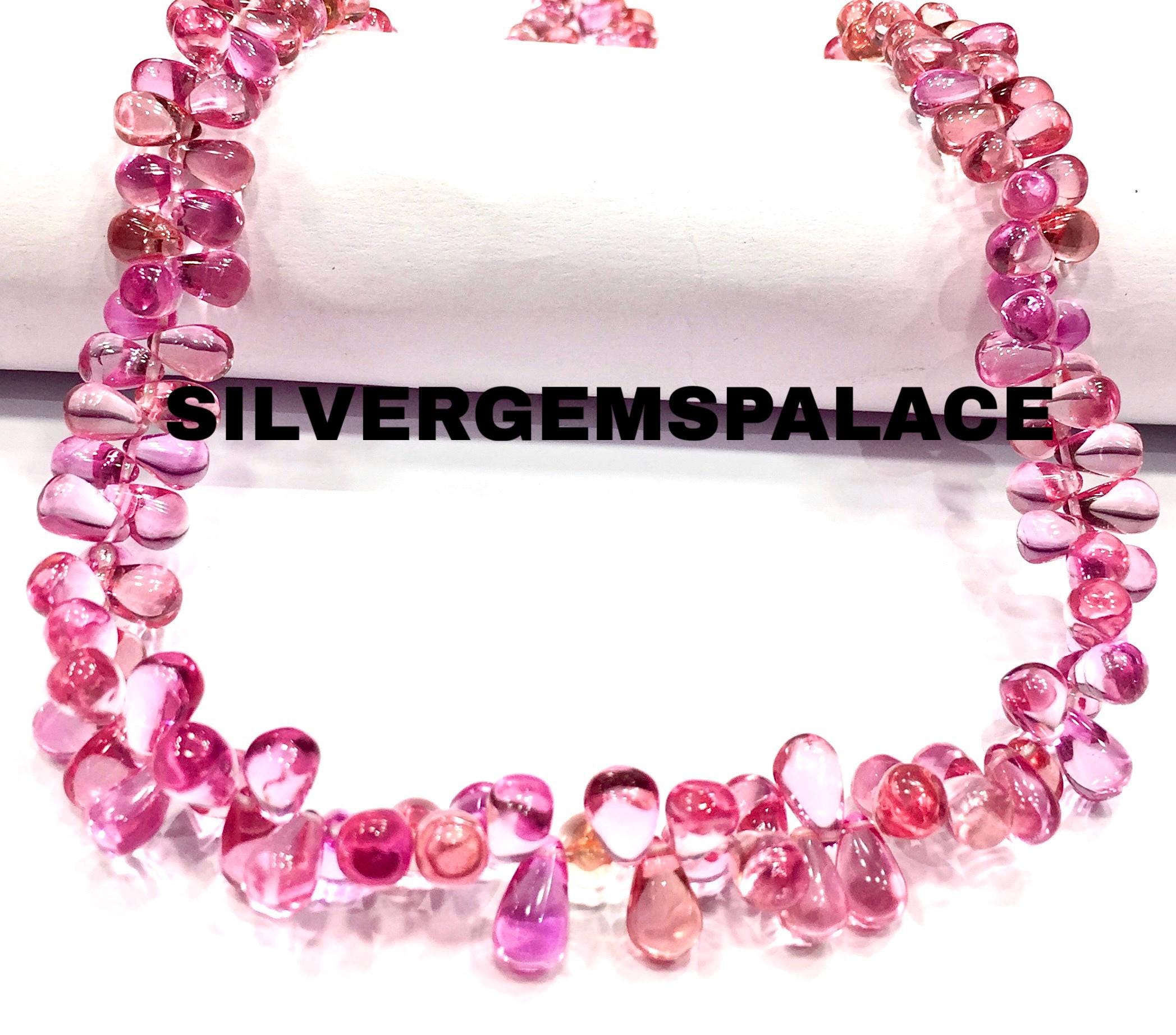 Aaaa+ Rose Pink Padparadscha Sapphire Smooth Drops Beads Colorful Pink Sapphire Drops Briolettes Side Drilled Teardrop Jewelry Making 18”